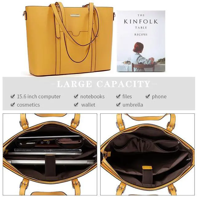 Alt view image 5 of 5 - BROMEN Women Briefcase 15.6 inch Laptop Tote Bag Vintage Leather Handbags Shoulder Work Purses Yellow