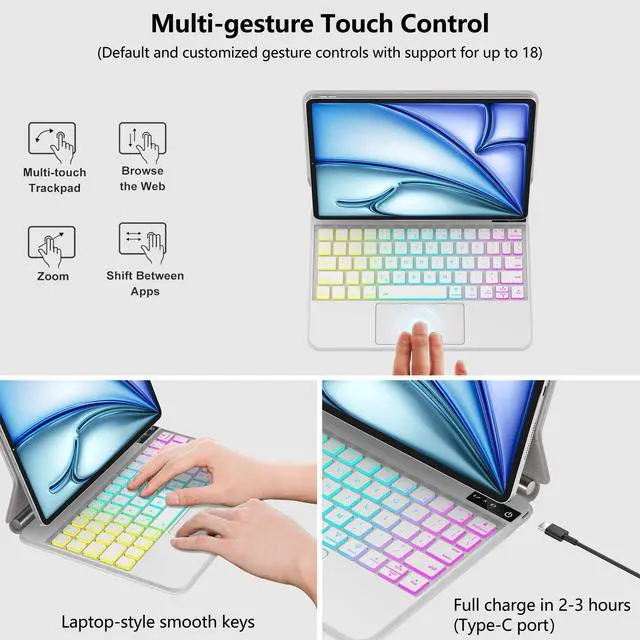 Alt view image 4 of 5 - Magic Keyboard Case for iPad Air 13-inch (M2, 2024), iPad Pro 12.9 (6th/5th/4th/3rd Gen) - Magnetic Keyboard Case with Multi-Touch Trackpad - Floating Cantilever Stand - Rainbow Color Backlit Keyboard