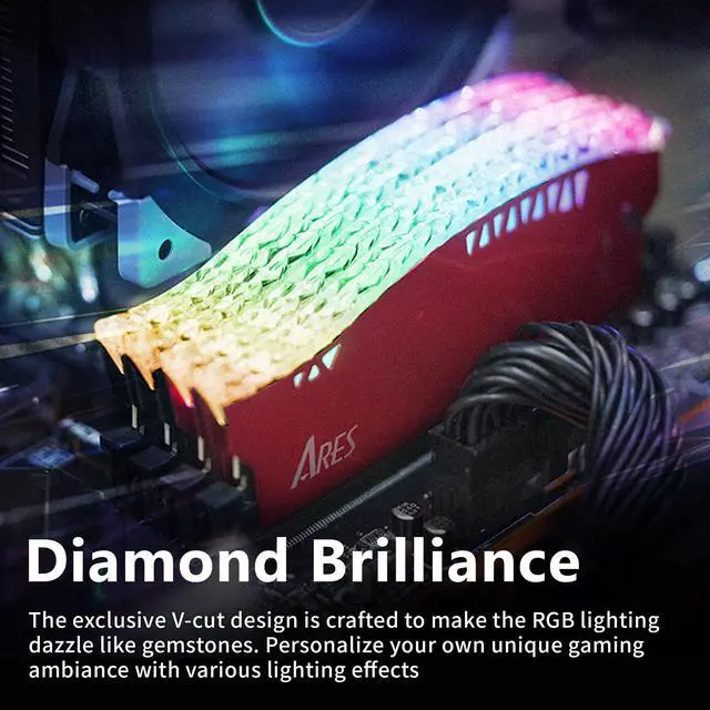 Alt view image 3 of 5 - DATO 32GB DDR4 RAM, 16GBx2, Memory with RGB Heatsink 3200MHz CL16 1.35V XMP PC4-25600 288 Pin Non-ECC UDIMM Desktop Memory Module for Gaming, ARES Armor Lite, Black