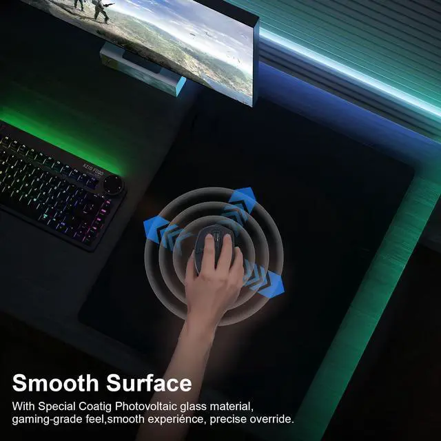 Alt view image 3 of 5 - DAWNTREES Glass Gaming Mouse Pad,Accurate and Fast Mouse Tracking,Tempered Glass,Anti-Slip Rubber Base,Large Mouse Mat for Gamer, Office & Home,XXL 19.69"x15.75" Black