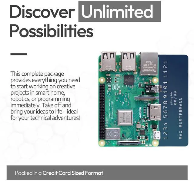 Alt view image 4 of 5 - Raspberry Pi3 B+ 1GB Starter Kit | 64GB Edition | Power Supply | Oficial Case| 4K Micro HDMI Cable 1m | Heatsink | USB-Reader