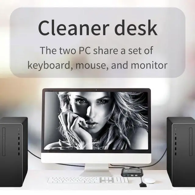 Alt view image 2 of 5 - 8K DP KVM Switch 1 Monitors 2 Computers, DP 1.4 Support 8K60Hz 4K144Hz 2K175Hz,2Port Displayport KVM Switch with 4 USB 3.0 Ports,Share Keyboard Mouse Printer,with 2 DP Cables, 2 USB A to B Cables