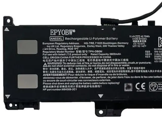 Alt view image 2 of 5 - EPYOBW AN03XL Laptop Battery 42.75Wh 3600mAh 11.4V Compatible with HP Pro x360 Fortis 11 G9 inch G9 Notebook PC 48B40AV 48B41AV 48B45AV Series AN03042XL TPN-DB0M M73474-005 M64308-2C1