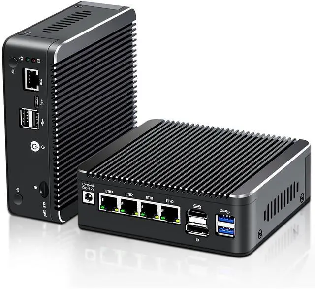 Main image of 4 Lan i226 2.5G Firewall Micro Appliance, Fanless Firewall Mini PC Alder Lake-N N100, HDMI, DP, 4xUSB, COM RJ45, Server PC, AES-NI VPN Router Support pfsense Openwrt, Wifi Slot, 8GB DDR4 256GB NVMe