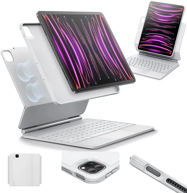 Main image of ESR iPad Pro 12.9 Case with Keyboard, Easy-Set Magnetic Stand, Portrait/Raised Modes for iPad iPad Pro 12.9 (2022/2021/2020/2018), Removable Protective Case, Rebound 360 Series, White