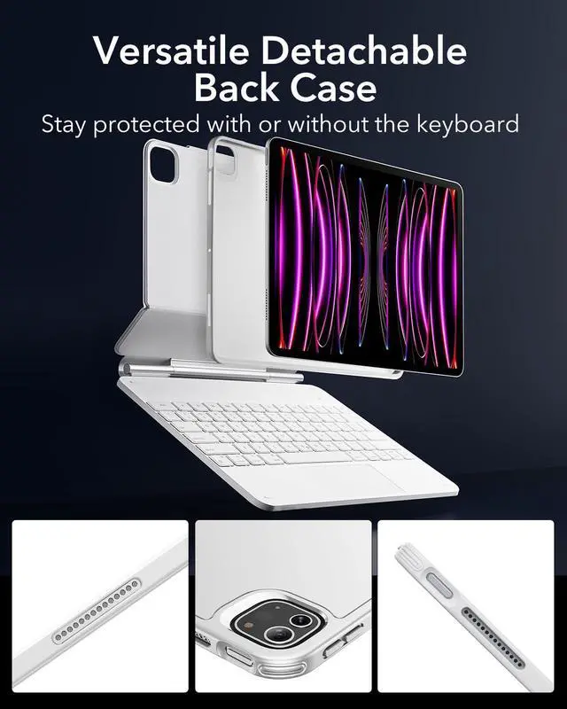 Alt view image 4 of 5 - ESR iPad Pro 12.9 Case with Keyboard, Easy-Set Magnetic Stand, Portrait/Raised Modes for iPad iPad Pro 12.9 (2022/2021/2020/2018), Removable Protective Case, Rebound 360 Series, White