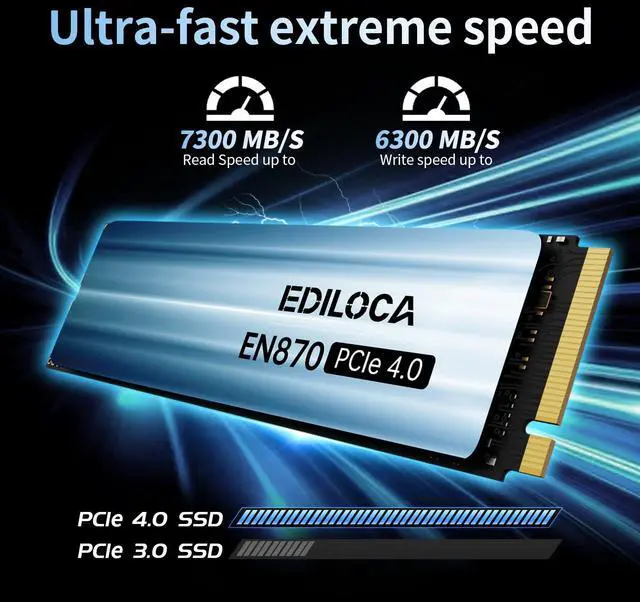 Alt view image 2 of 5 - Ediloca 4TB SSD NVMe M.2 2280 PCIe Gen4 x4 Internal Solid State Drive - Up to 7300MB/s, 4TB SSD PS5 Dynamic SLC Cache, PS5 Compatible for Gaming PC Laptop(EN870)