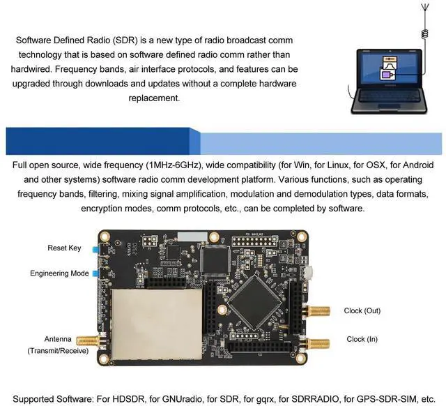 Alt view image 4 of 5 - 1MHz-6GHz SDR Development Board Open Source Software Radio SDR Development Board Black (Mainboard USB SMA Antenna)