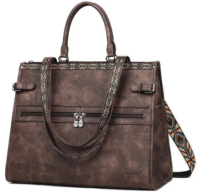 Main image of FADEON Laptop Bag for Women Designer PU Leather Large Tote Bags Packpack Purses with 15.6 Laptop Compartment Travel Shoulder Handbag Coffee