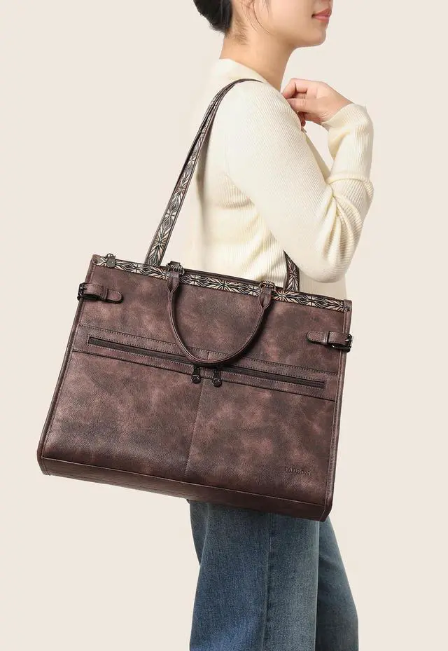 Alt view image 3 of 5 - FADEON Laptop Bag for Women Designer PU Leather Large Tote Bags Packpack Purses with 15.6 Laptop Compartment Travel Shoulder Handbag Coffee