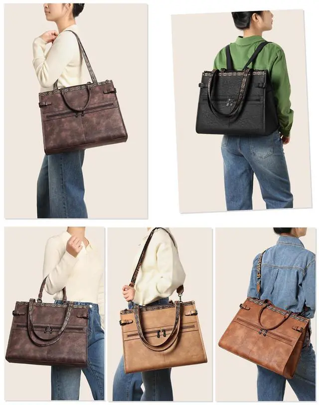 Alt view image 2 of 5 - FADEON Laptop Bag for Women Designer PU Leather Large Tote Bags Packpack Purses with 15.6 Laptop Compartment Travel Shoulder Handbag Coffee
