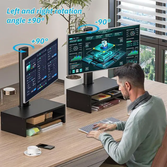 Alt view image 2 of 5 - Single LCD Computer Monitor Mount Column with Divided Computer Desk Organizer;5 Height Adjustments,Free-Standing Swivel Monitor Stand Riser,Vesa Base Bracket Holds One(1)Screen,Maximum Load Capacity 8