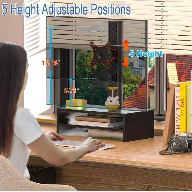 Alt view image 3 of 5 - Single LCD Computer Monitor Mount Column with Divided Computer Desk Organizer;5 Height Adjustments,Free-Standing Swivel Monitor Stand Riser,Vesa Base Bracket Holds One(1)Screen,Maximum Load Capacity 8