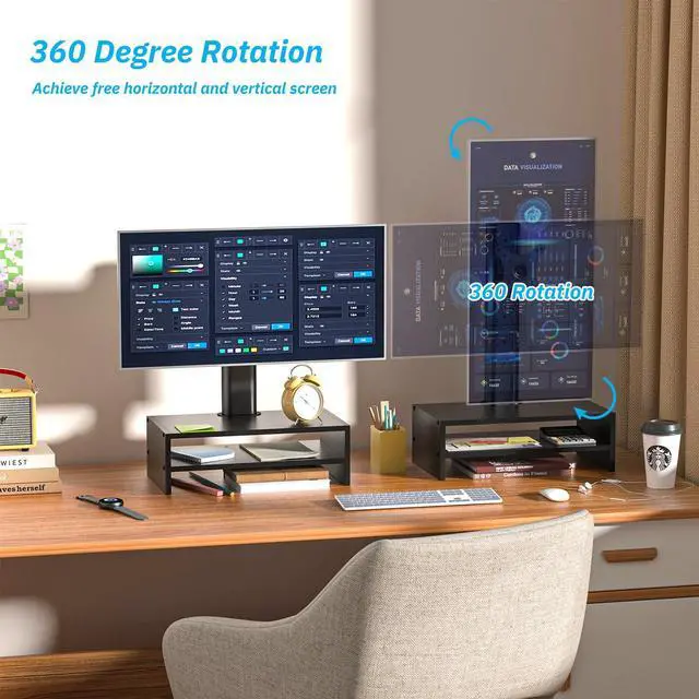 Alt view image 4 of 5 - Single LCD Computer Monitor Mount Column with Divided Computer Desk Organizer;5 Height Adjustments,Free-Standing Swivel Monitor Stand Riser,Vesa Base Bracket Holds One(1)Screen,Maximum Load Capacity 8