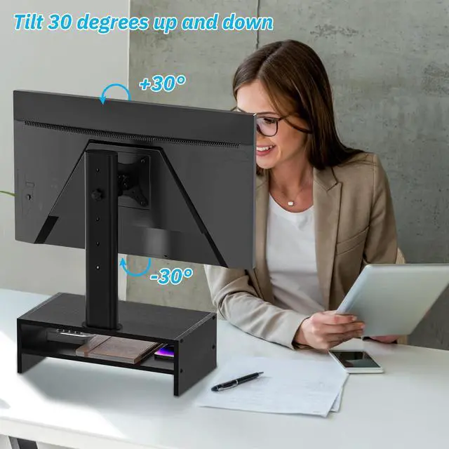 Alt view image 5 of 5 - Single LCD Computer Monitor Mount Column with Divided Computer Desk Organizer;5 Height Adjustments,Free-Standing Swivel Monitor Stand Riser,Vesa Base Bracket Holds One(1)Screen,Maximum Load Capacity 8