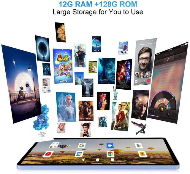 Alt view image 4 of 5 - FancyFish 2025 New 10.1 inch Android Tablet, MT8183 Octa-Core CPU, 12(6+6) GB RAM+128GB ROM+1TB Expandable Computer Tablets PC, 1920 * 1200 FHD IPS Screen, 5+13MP Dual Camera, GMS Certified Tab Blue