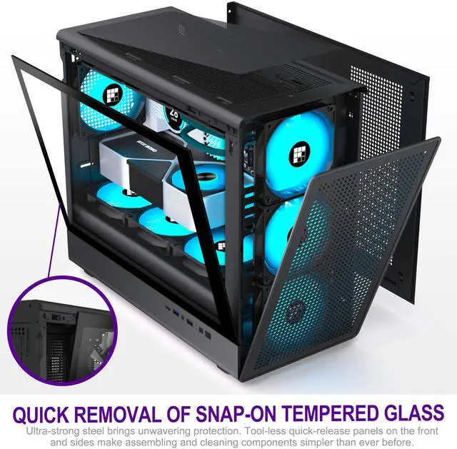 Alt view image 2 of 5 - FOIFKIN X01 PC Case - Preinstalled 3 ARGB PWM Fans, MicroATX Gaming PC Case, Top Support 360mm Cooler with Type-C, Square Mesh Design, Removable Glass Side Panel, Black, FOIFKIN