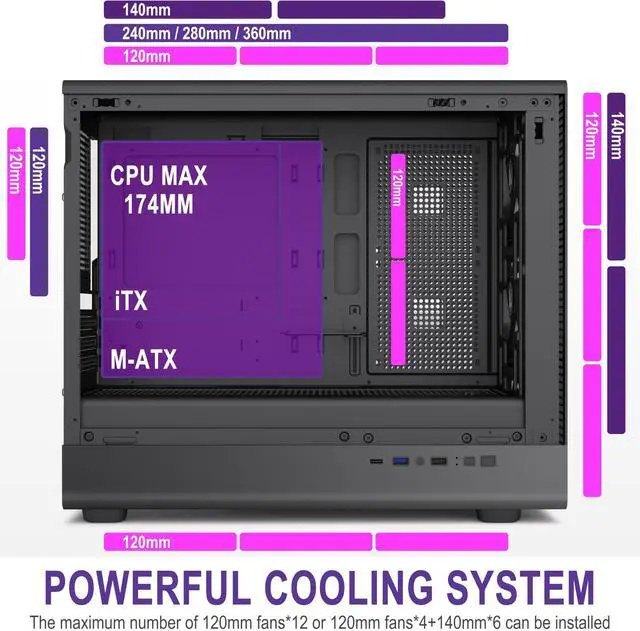 Alt view image 4 of 5 - FOIFKIN X01 PC Case - Preinstalled 3 ARGB PWM Fans, MicroATX Gaming PC Case, Top Support 360mm Cooler with Type-C, Square Mesh Design, Removable Glass Side Panel, Black, FOIFKIN