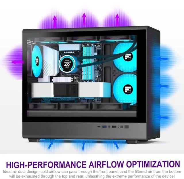 Alt view image 3 of 5 - FOIFKIN X01 PC Case - Preinstalled 3 ARGB PWM Fans, MicroATX Gaming PC Case, Top Support 360mm Cooler with Type-C, Square Mesh Design, Removable Glass Side Panel, Black, FOIFKIN