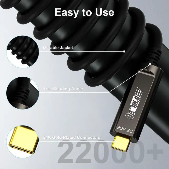 Alt view image 4 of 5 - GeoHN.G USB C to C Fiber Optic Cable 5M/16.5FT, USB 3.2 10Gbps Long Distance Data Transfer USB C Extension Cable for VR, Camera, Mini PC, Laptop, Webcam, Printer and More