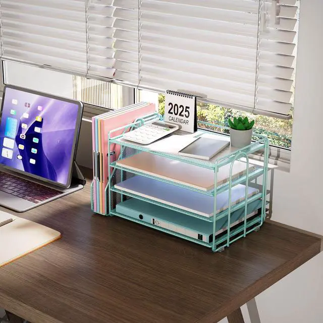 Alt view image 5 of 5 - gianotter Monitor Stand with Storage + 4-Tier Paper Organizer (Blue)