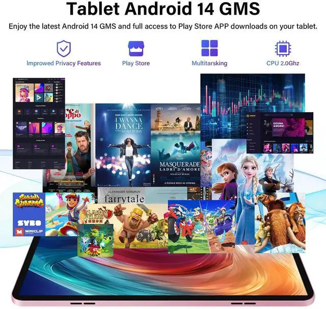 Alt view image 5 of 5 - GOTOWOD Android 14 Tablet 10.1 inch 19GB RAM + 256GB ROM 1TB Expand, 1280x800 IPS HD Touchscreen, 2MP+5MP Dual Camera, 6000mAh Battery Powerful Performance Tablets 2025, GMS, WiFi (Pink)