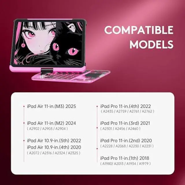 Alt view image 2 of 5 - GUSGU for iPad Air 11 Inch (M3/M2,2025/2024) Transperant Case with Wireless Keyboard, 7 Color Backlight, Trackpad, 360degRotating Stand for 10.9" iPad Air 5th/4th, 11" iPad Pro 4/3/2/1 Case, Cyberpunk