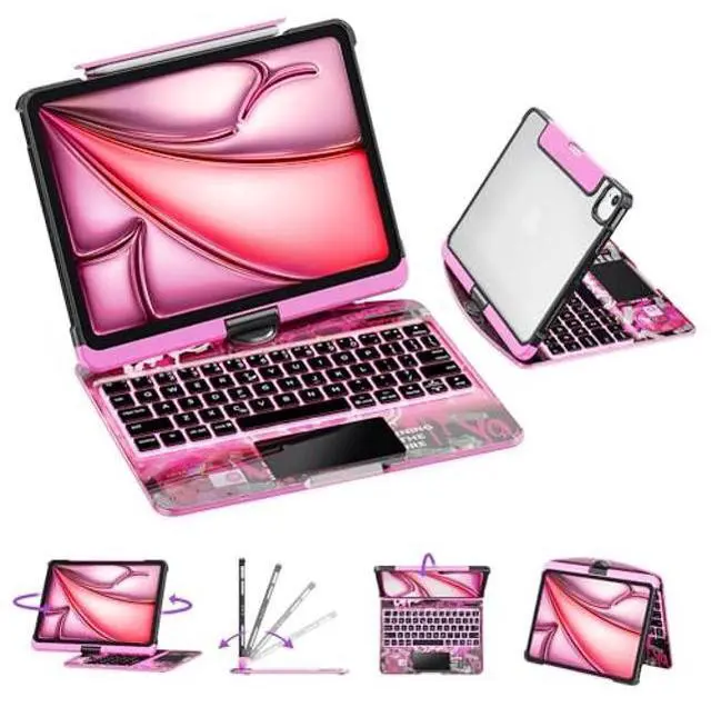 Main image of GUSGU for iPad Air 11 Inch (M3/M2,2025/2024) Transperant Case with Wireless Keyboard, 7 Color Backlight, Trackpad, 360degRotating Stand for 10.9" iPad Air 5th/4th, 11" iPad Pro 4/3/2/1 Case, Cyberpunk