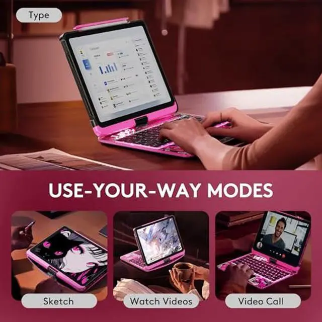 Alt view image 4 of 5 - GUSGU for iPad Air 11 Inch (M3/M2,2025/2024) Transperant Case with Wireless Keyboard, 7 Color Backlight, Trackpad, 360degRotating Stand for 10.9" iPad Air 5th/4th, 11" iPad Pro 4/3/2/1 Case, Cyberpunk