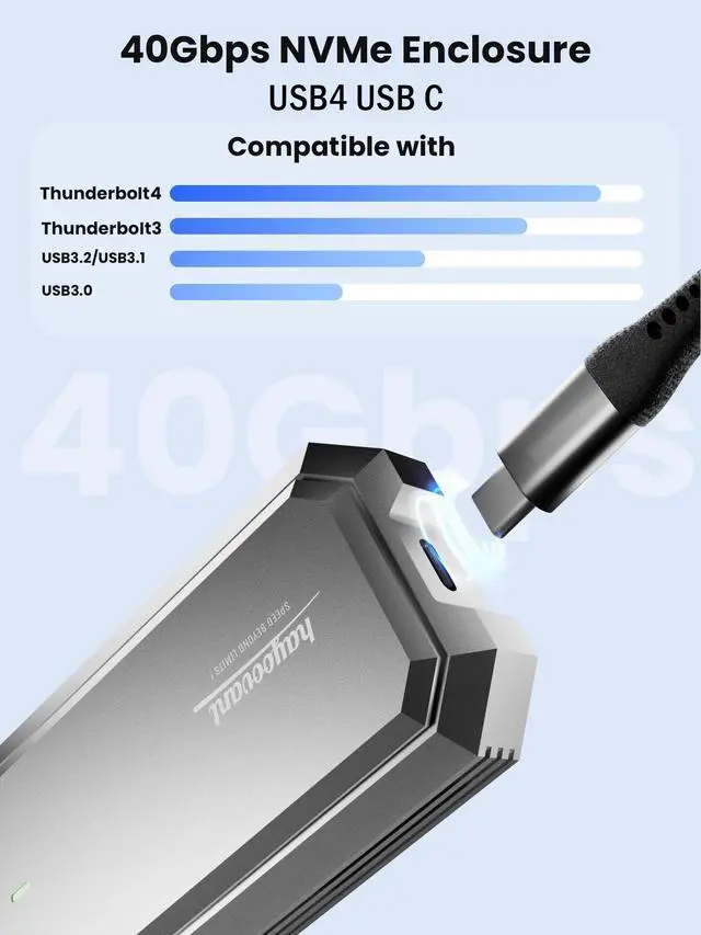 Alt view image 2 of 5 - HAYOOVANT 40Gbps NVMe Enclosure with Built-in Fan, Aluminum Thunderbolt 4 & USB 4 M.2 SSD Enclosure for 2280/2260/2242, External SSD Case - Enclosure Only