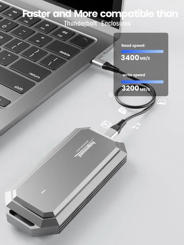 Alt view image 5 of 5 - HAYOOVANT 40Gbps NVMe Enclosure with Built-in Fan, Aluminum Thunderbolt 4 & USB 4 M.2 SSD Enclosure for 2280/2260/2242, External SSD Case - Enclosure Only