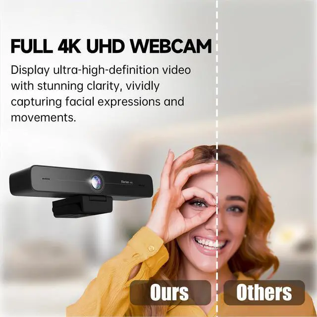 Alt view image 3 of 5 - HORION 4k Webcam for Pc, Auto-Framing, 10X Digital Zoom, 100deg distortionless Wide-Angle Lens, 4K UHD Video with Dual AI Noise-Canceling Mics, ePTZ, Ideal for Meetings and Remote Education