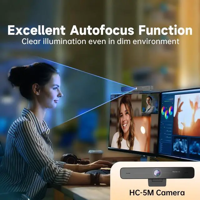 Alt view image 2 of 5 - HORION 4k Webcam for Pc, Auto-Framing, 10X Digital Zoom, 100deg distortionless Wide-Angle Lens, 4K UHD Video with Dual AI Noise-Canceling Mics, ePTZ, Ideal for Meetings and Remote Education