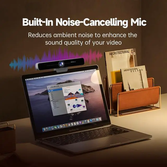 Alt view image 4 of 5 - HORION 4k Webcam for Pc, Auto-Framing, 10X Digital Zoom, 100deg distortionless Wide-Angle Lens, 4K UHD Video with Dual AI Noise-Canceling Mics, ePTZ, Ideal for Meetings and Remote Education