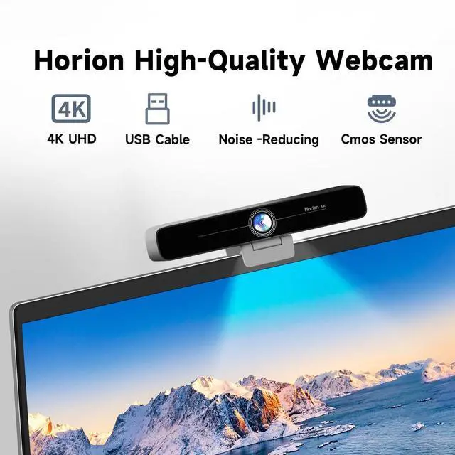 Alt view image 5 of 5 - HORION 4k Webcam for Pc, Auto-Framing, 10X Digital Zoom, 100deg distortionless Wide-Angle Lens, 4K UHD Video with Dual AI Noise-Canceling Mics, ePTZ, Ideal for Meetings and Remote Education