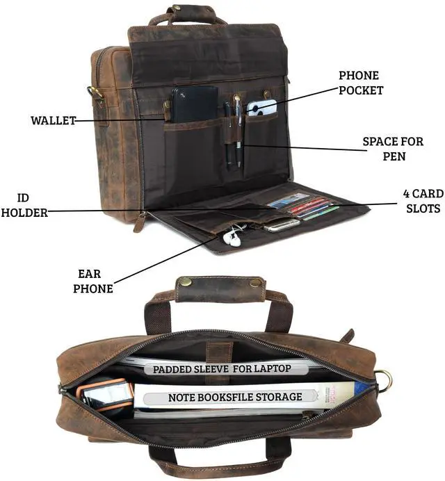 Alt view image 2 of 5 - HULSH Genuine Leather briefcases for men 17 inches computer bag for mens | Laptop bag, Work bag, Satchel for Business and Office (Dark Brown)