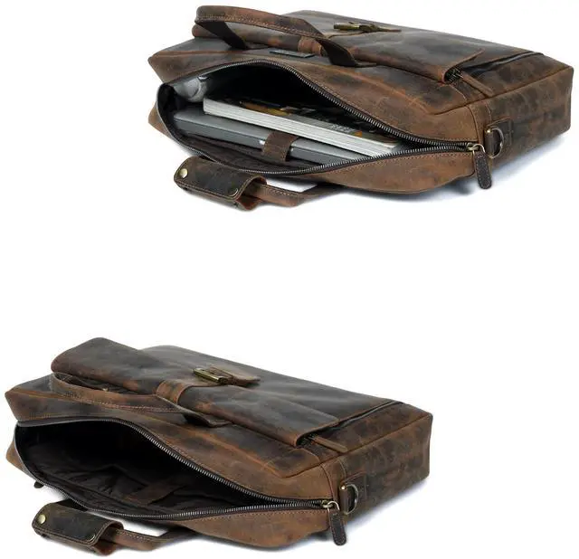 Alt view image 4 of 5 - HULSH Genuine Leather briefcases for men 17 inches computer bag for mens | Laptop bag, Work bag, Satchel for Business and Office (Dark Brown)