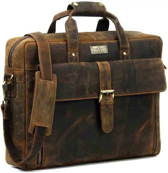 Main image of HULSH Genuine Leather briefcases for men 17 inches computer bag for mens | Laptop bag, Work bag, Satchel for Business and Office (Dark Brown)