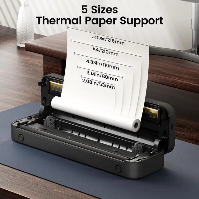 Alt view image 2 of 5 - ItriAce M832 Portable Printer, 300DPI Wireless Bluetooth Thermal Printer, Support Multi-Size Thermal Paper with Roll Thermal Paper 110mm x 6.5mm, 3 Rolls