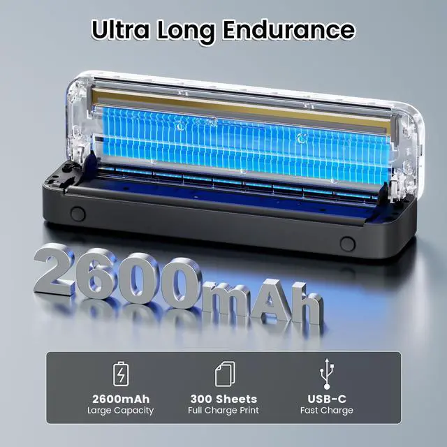 Alt view image 5 of 5 - ItriAce M832 Portable Printer, 300DPI Wireless Bluetooth Thermal Printer, Support Multi-Size Thermal Paper with Roll Thermal Paper 110mm x 6.5mm, 3 Rolls