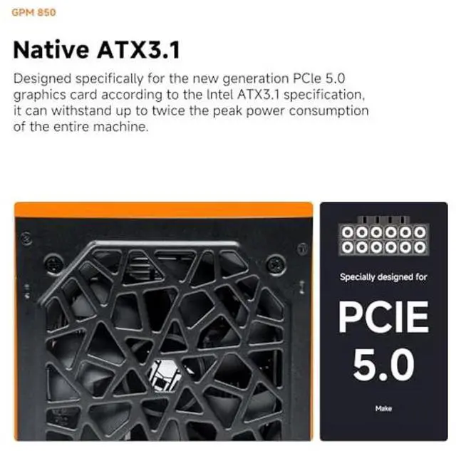 Alt view image 4 of 5 - ICOLER GPM850 Fully Modular Low-Noise Power Supply - ATX 3.1 & PCIe 5.0 Compliant - 105degC-Rated Capacitors - 80 Plus Gold Efficiency PFC+DC to DC