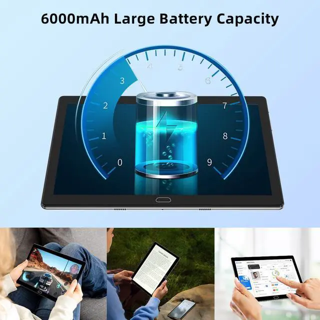 Alt view image 3 of 5 - Tablet 10 inch Android Tablet with 8GB RAM+64GB ROM 512GB Expand, 2 in 1 Tableta Android 12 with Keyboard, Mouse, Stylus, 2.4G/5G WiFi Table PC with Case, Dual Camera, 6000mAh Battery, GPS(Gray)