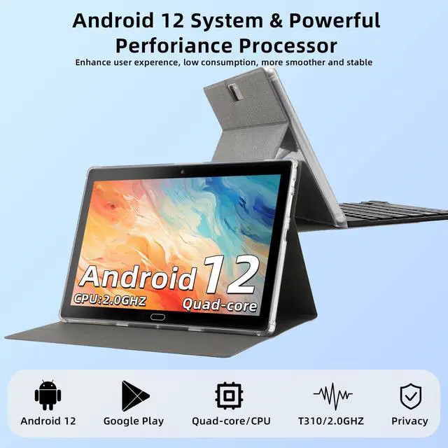 Alt view image 5 of 5 - Tablet 10 inch Android Tablet with 8GB RAM+64GB ROM 512GB Expand, 2 in 1 Tableta Android 12 with Keyboard, Mouse, Stylus, 2.4G/5G WiFi Table PC with Case, Dual Camera, 6000mAh Battery, GPS(Gray)