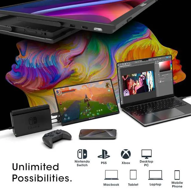 Alt view image 3 of 5 - Kado Portable Monitor 15.6'' FHD 1080p VESA/Clamp Tripod Stand Set, USB-C HDMI Gaming Monitor Ultra-Slim IPS Display Built-in Speakers, External Monitor for Laptop PC Phone Mac Xbox PS4/PS5 Switch