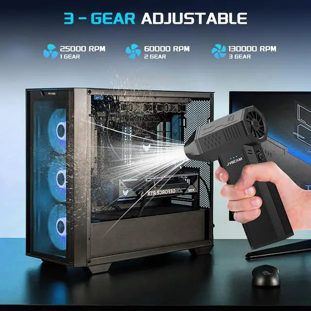 Alt view image 3 of 5 - Compressed Air Duster - Electric Air Duster with Brushless Motor - 3 Gear Adjustable Cordless Air Blower - Rechargeable Air Duster for PC, Keyboard, Car, Outdoors, Home