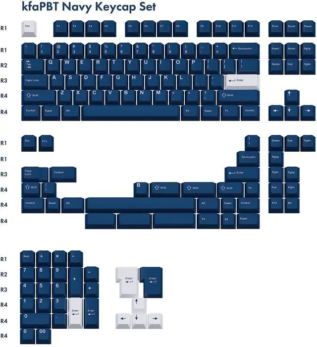 Alt view image 2 of 5 - kfaPBT White on Navy Keycap Set for Mechanical Keyboard, 152 Keys Set Custom Keycap Set, Cherry Profile, Compatiable with 100%, 75%, 65%, 60% Keyboards