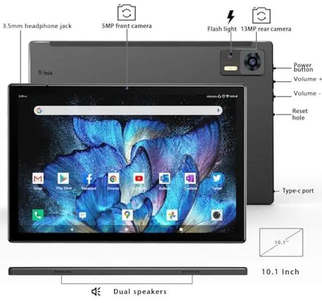 Alt view image 2 of 5 - 2024 Latest WiFi 6 Android 14 Tablet 10 inch, 8+64GB ROM (1TB TF Support), Octa-Core| Google GMS Certification| 5+13 MP| 1.8GHz| 6000 mAh| Tablet with Keyboard Mouse Pen, Support Bluetooth 5.0
