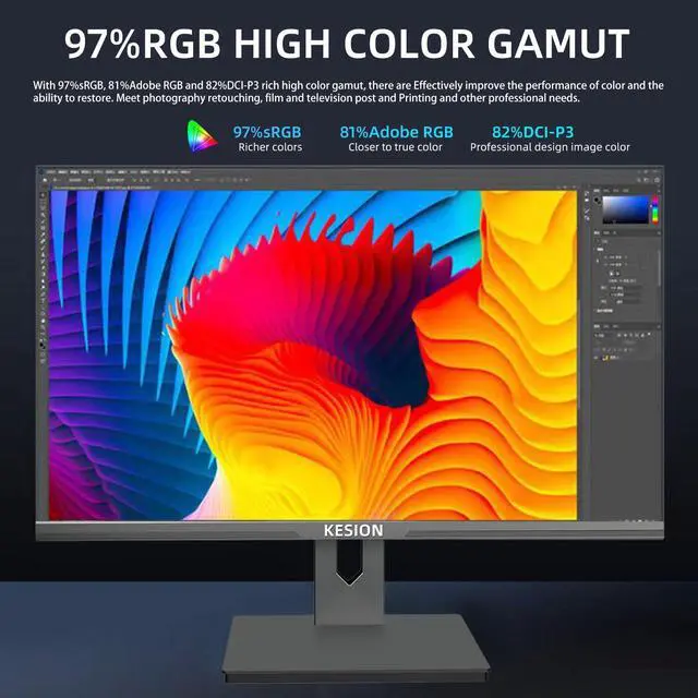 Alt view image 3 of 5 - KESION 24 inch IPS Computer Monitor, FHD1080P 75HZ, HDMI and VGA inputs, 97% sRGB Color gamut Coverage, VESA 75 x 75mm Compatibility, Office Gaming and Home Computer Screens (Black)