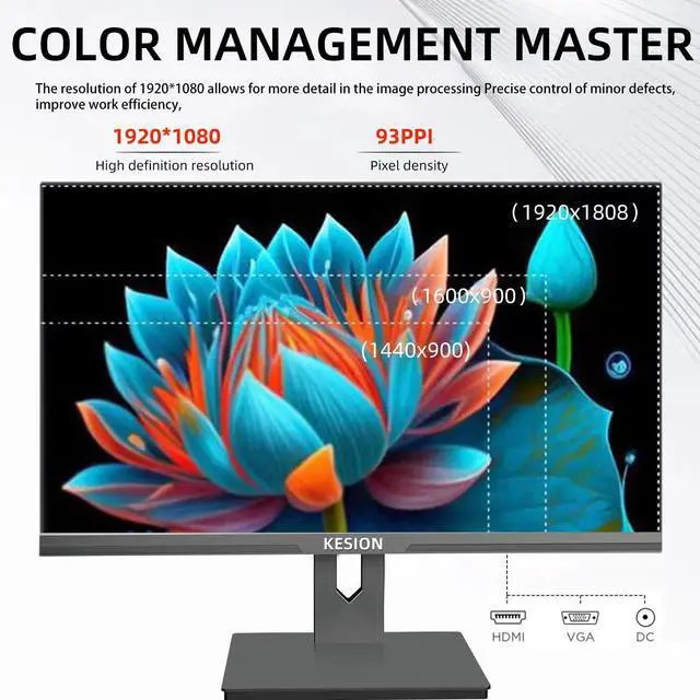 Alt view image 4 of 5 - KESION 24 inch IPS Computer Monitor, FHD1080P 75HZ, HDMI and VGA inputs, 97% sRGB Color gamut Coverage, VESA 75 x 75mm Compatibility, Office Gaming and Home Computer Screens (Black)
