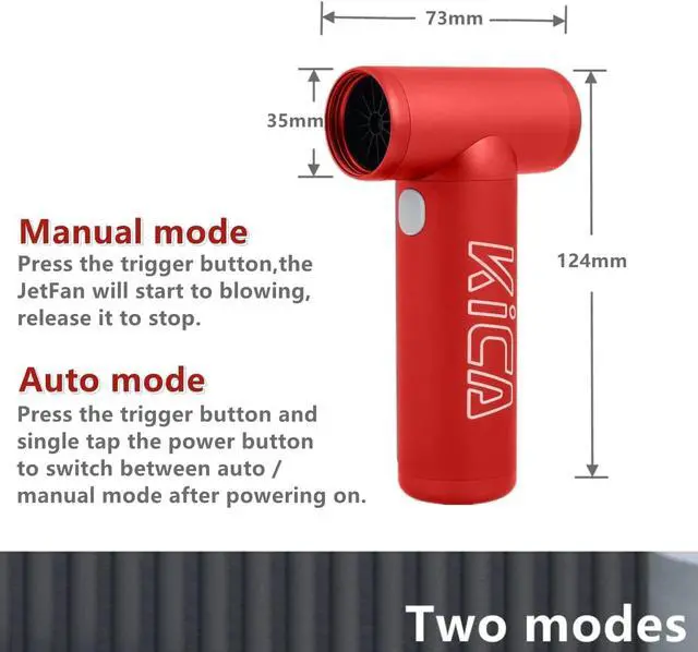 Alt view image 2 of 5 - Kica Jetfan 1.0 Electric Air Duster Cordless Portable Cleaning Tool for Computer/Housework/BBQ/Outdoor/Camping/BarberStore/Car,Aluminum Body,Up to 86000RPM, Environmental Air Can Tool - Red